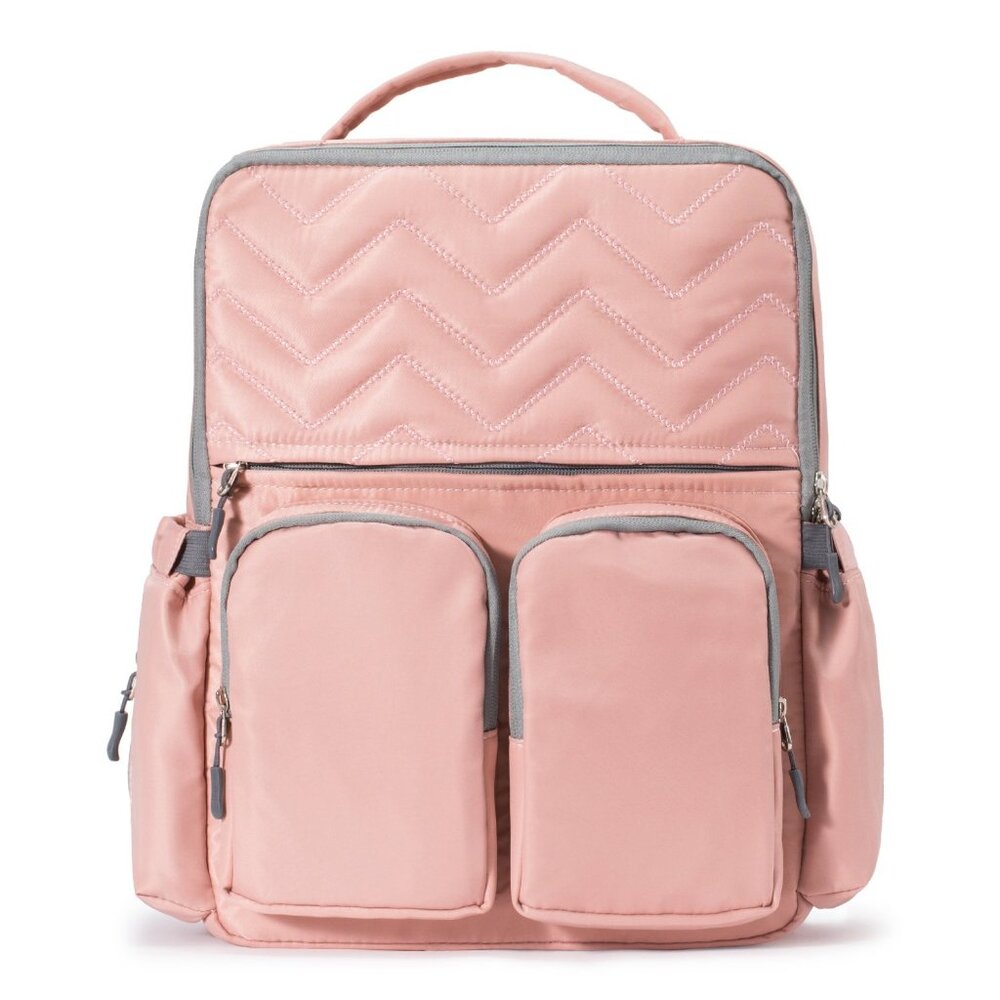 Elegant Soho Ny Pink Diaper Backpack - 10 Pocket Chevron Design For Parents